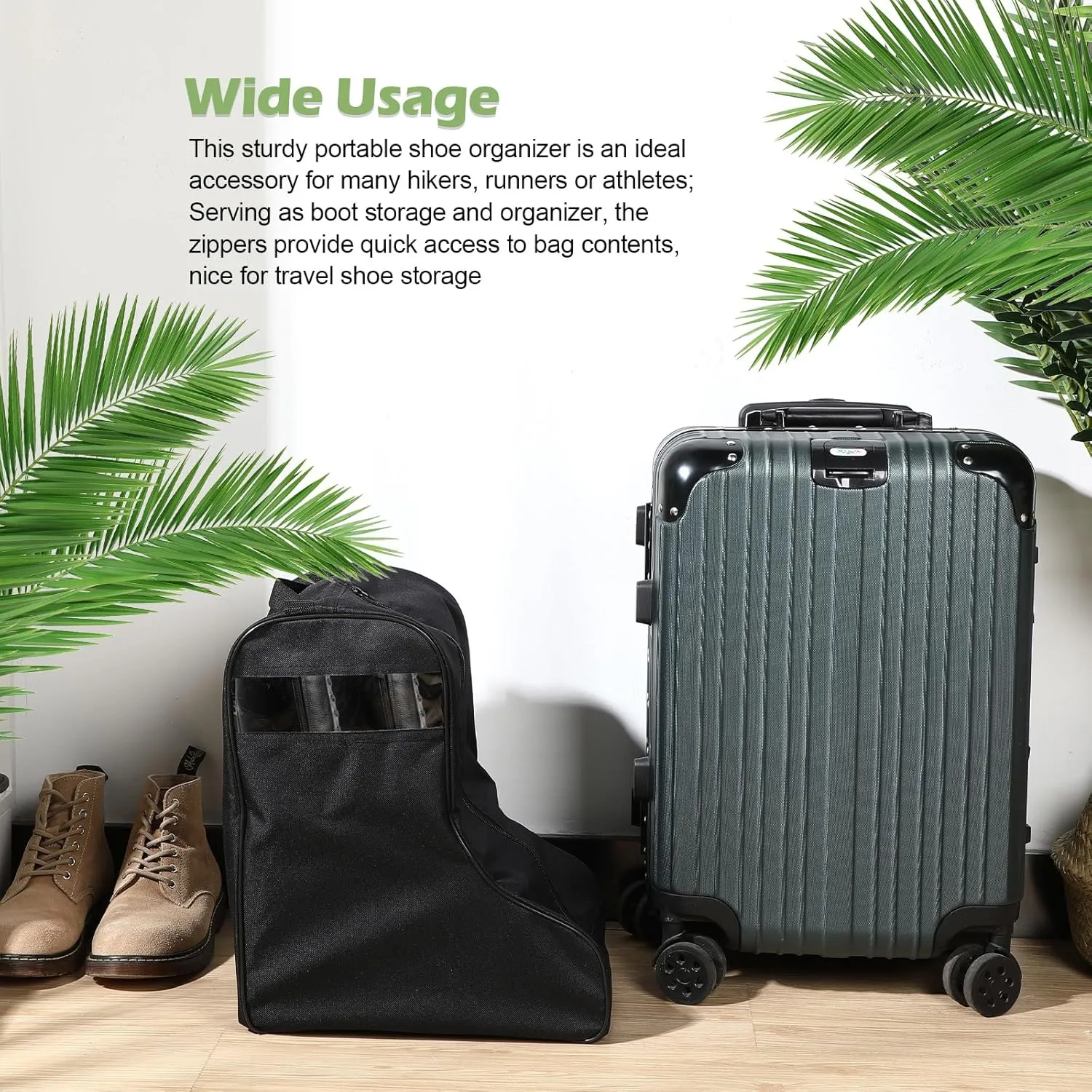 2 Pcs Boot Bags for Cowboy Boots Portable Storage Bag for Travel Long Tube Shoes Bags Men Tall Shoe with Handle for Home Travel (Black)
