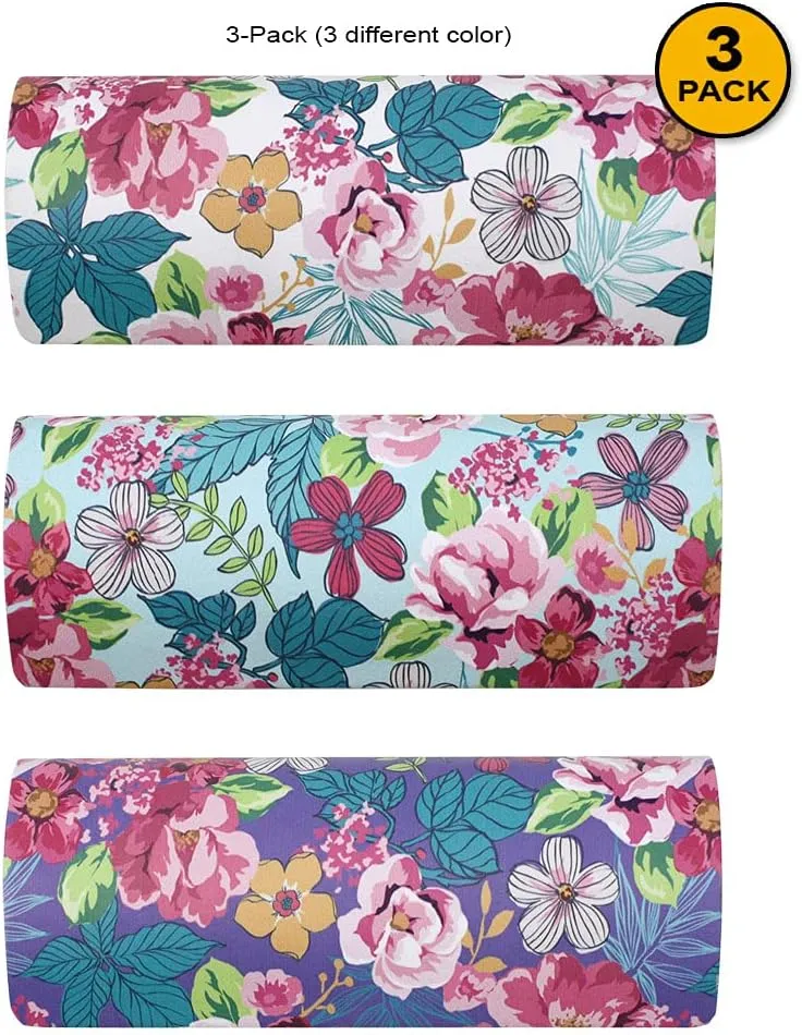 [3 PACK], Various Pattern Long Oval Hard Glasses Case Includes Microfiber Cleaning Cloth