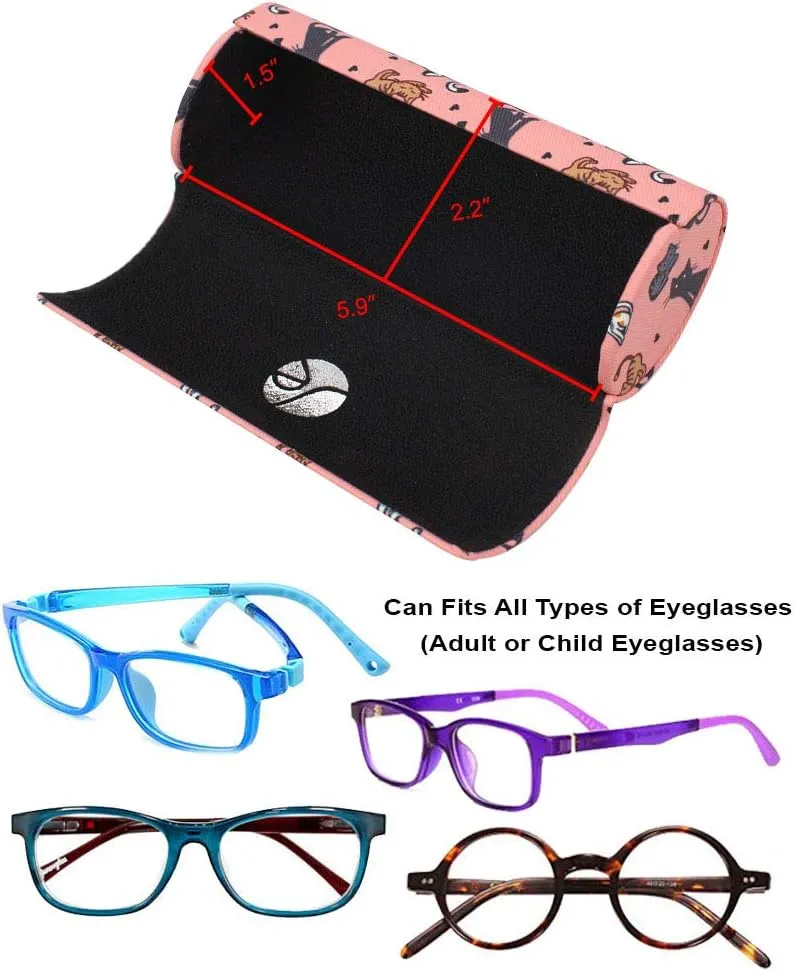 [3 PACK], Various Pattern Long Oval Hard Glasses Case Includes Microfiber Cleaning Cloth