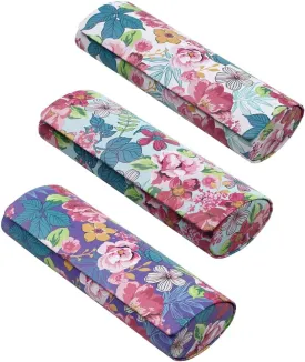 [3 PACK], Various Pattern Long Oval Hard Glasses Case Includes Microfiber Cleaning Cloth