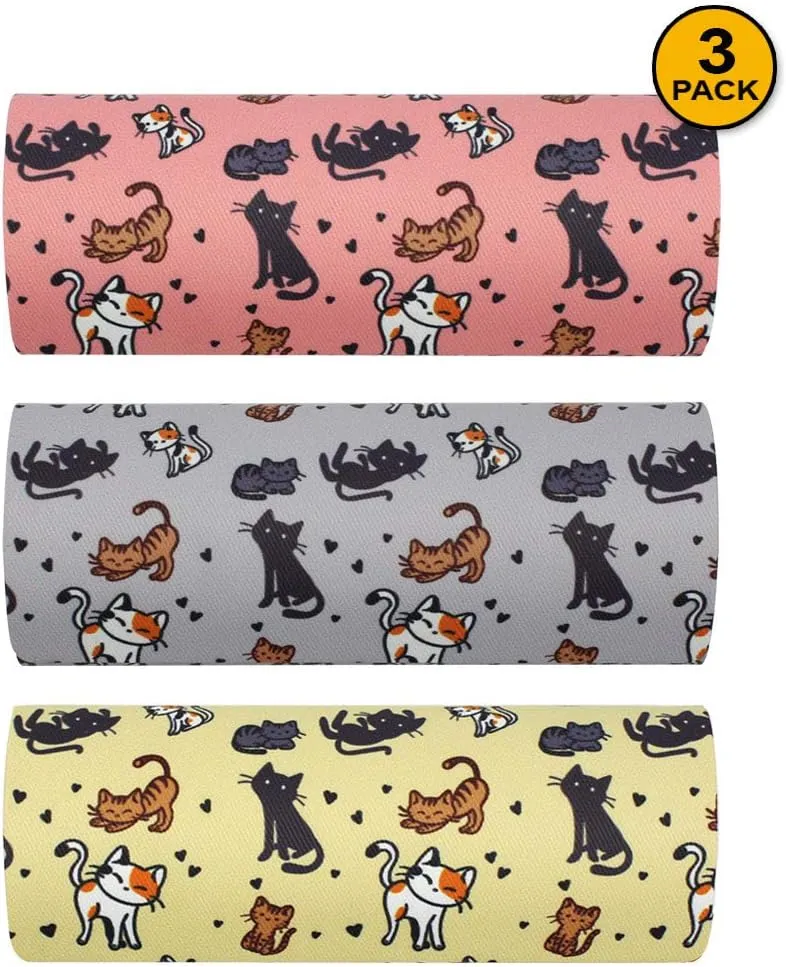 [3 PACK], Various Pattern Long Oval Hard Glasses Case Includes Microfiber Cleaning Cloth