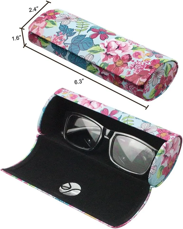 [3 PACK], Various Pattern Long Oval Hard Glasses Case Includes Microfiber Cleaning Cloth