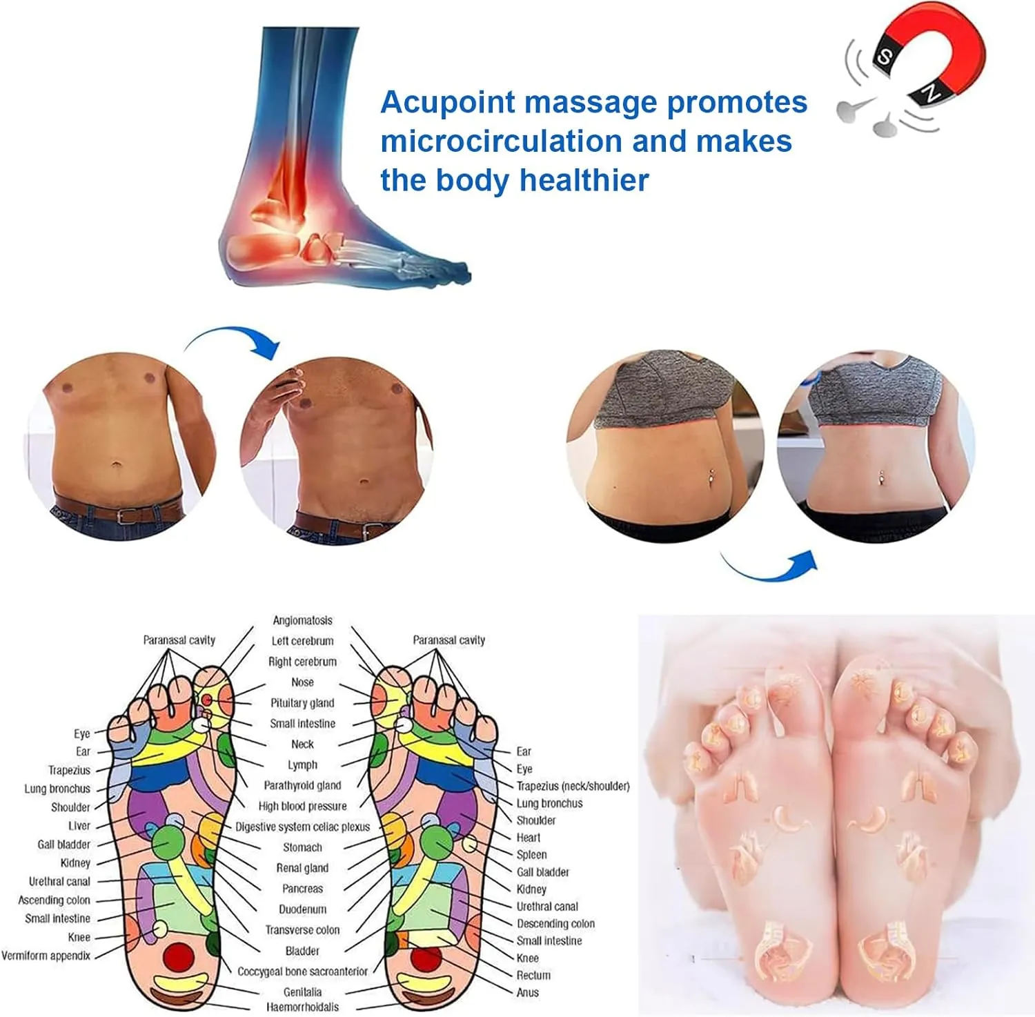 Acupressure Insoles for Men and Women - Orthopedic Acupoint Massage Insoles with Magnetic Technology, Shock Absorption, Non-Slip, Feet and Arch Support (Black, L(Men 9.5-12/Women 10.5-13))