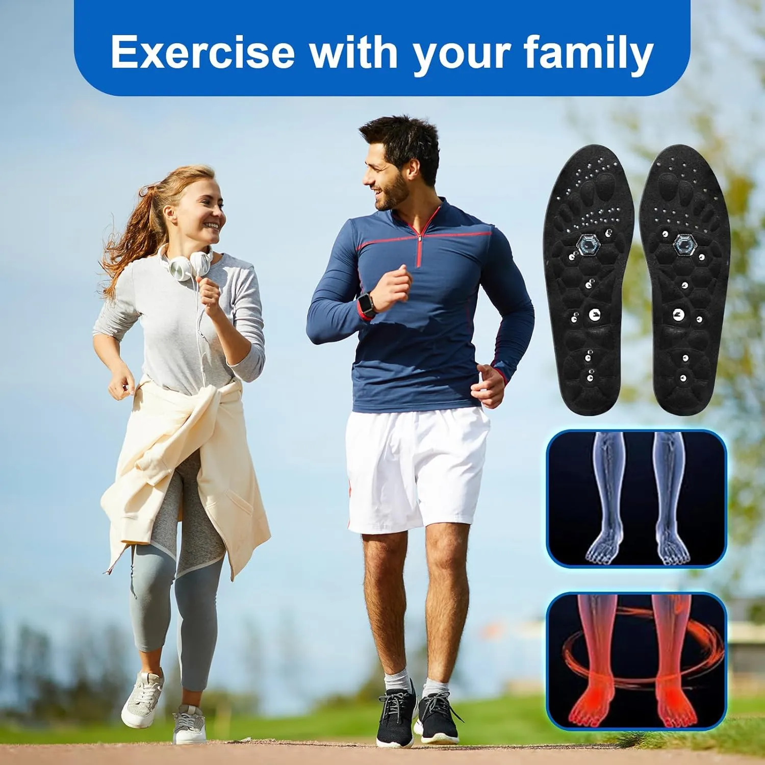 Acupressure Insoles for Men and Women - Orthopedic Acupoint Massage Insoles with Magnetic Technology, Shock Absorption, Non-Slip, Feet and Arch Support (Black, L(Men 9.5-12/Women 10.5-13))