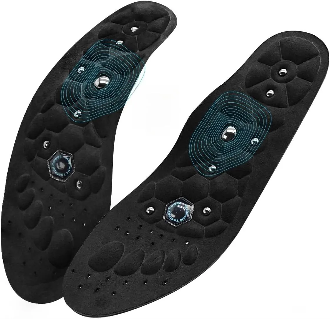 Acupressure Insoles for Men and Women - Orthopedic Acupoint Massage Insoles with Magnetic Technology, Shock Absorption, Non-Slip, Feet and Arch Support (Black, L(Men 9.5-12/Women 10.5-13))