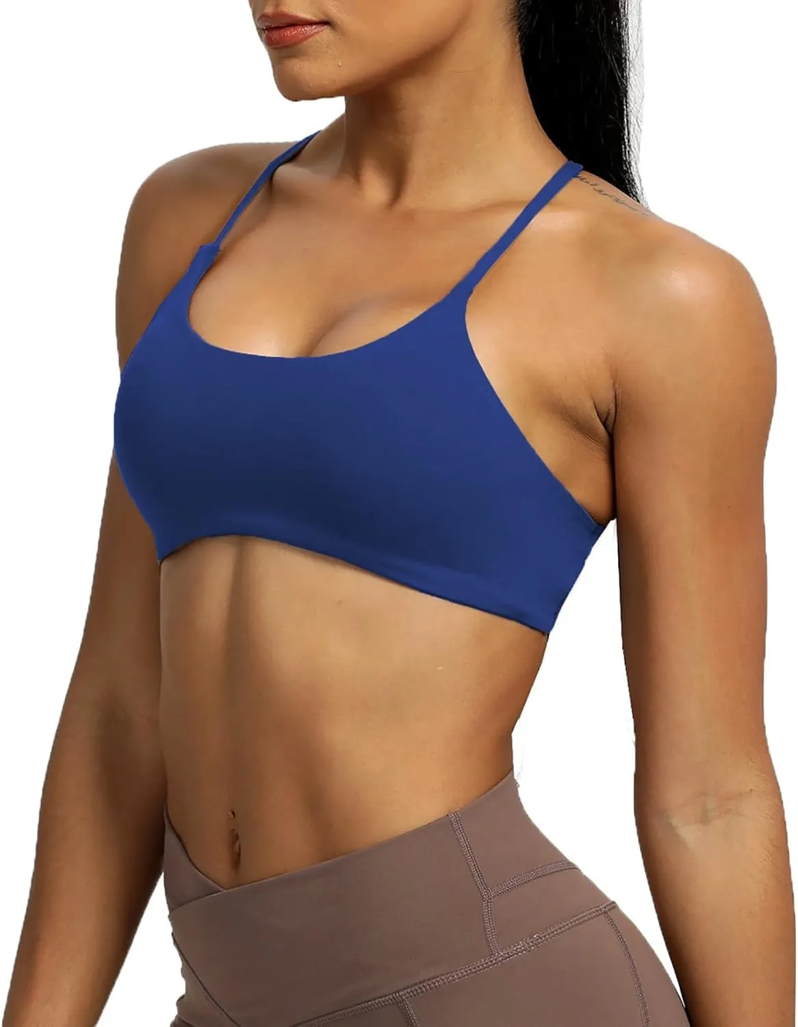 Aoxjox Women's Workout Sports Bras Fitness Backless Padded Ivy Low Impact Bra Yoga Crop Tank Top