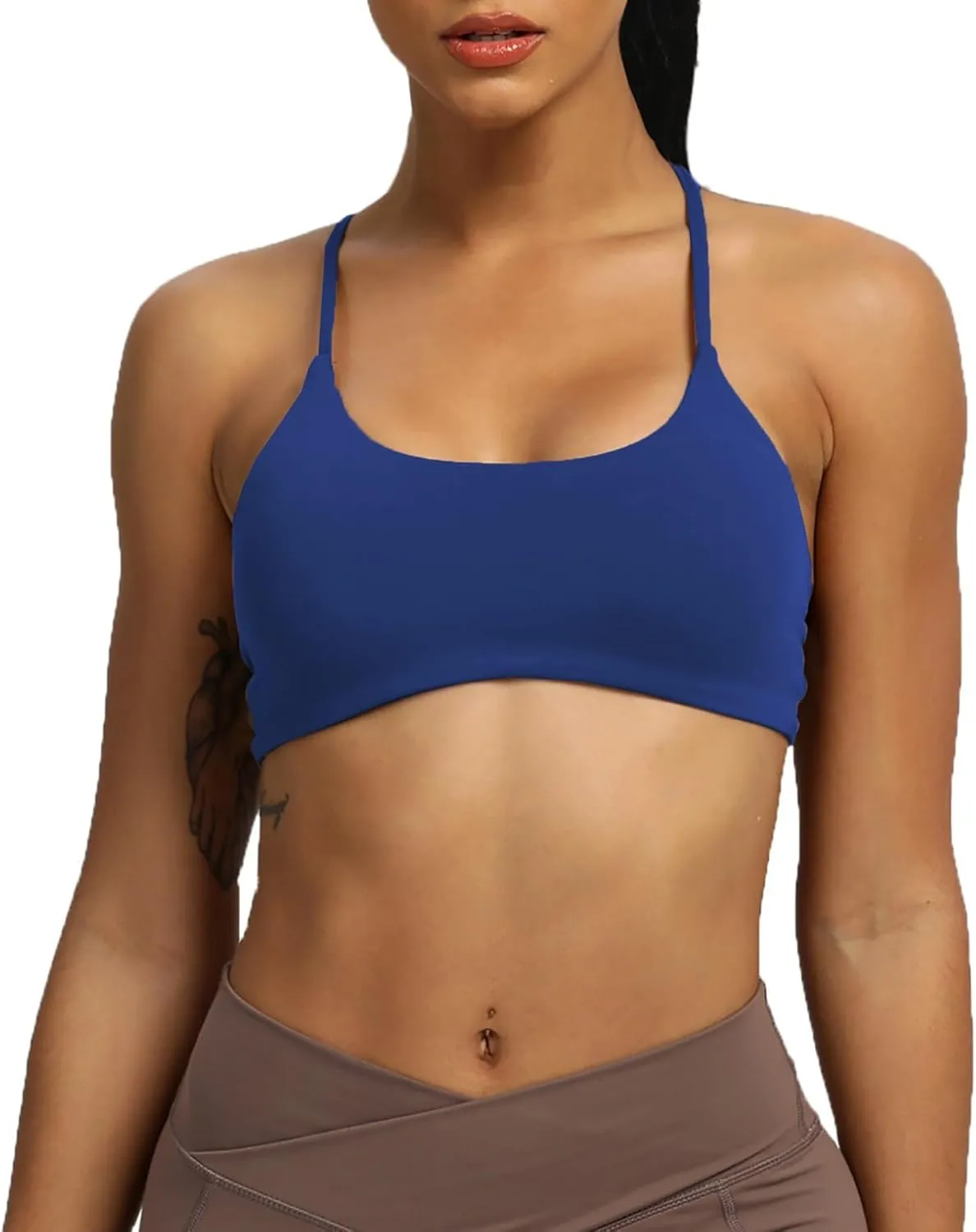 Aoxjox Women's Workout Sports Bras Fitness Backless Padded Ivy Low Impact Bra Yoga Crop Tank Top