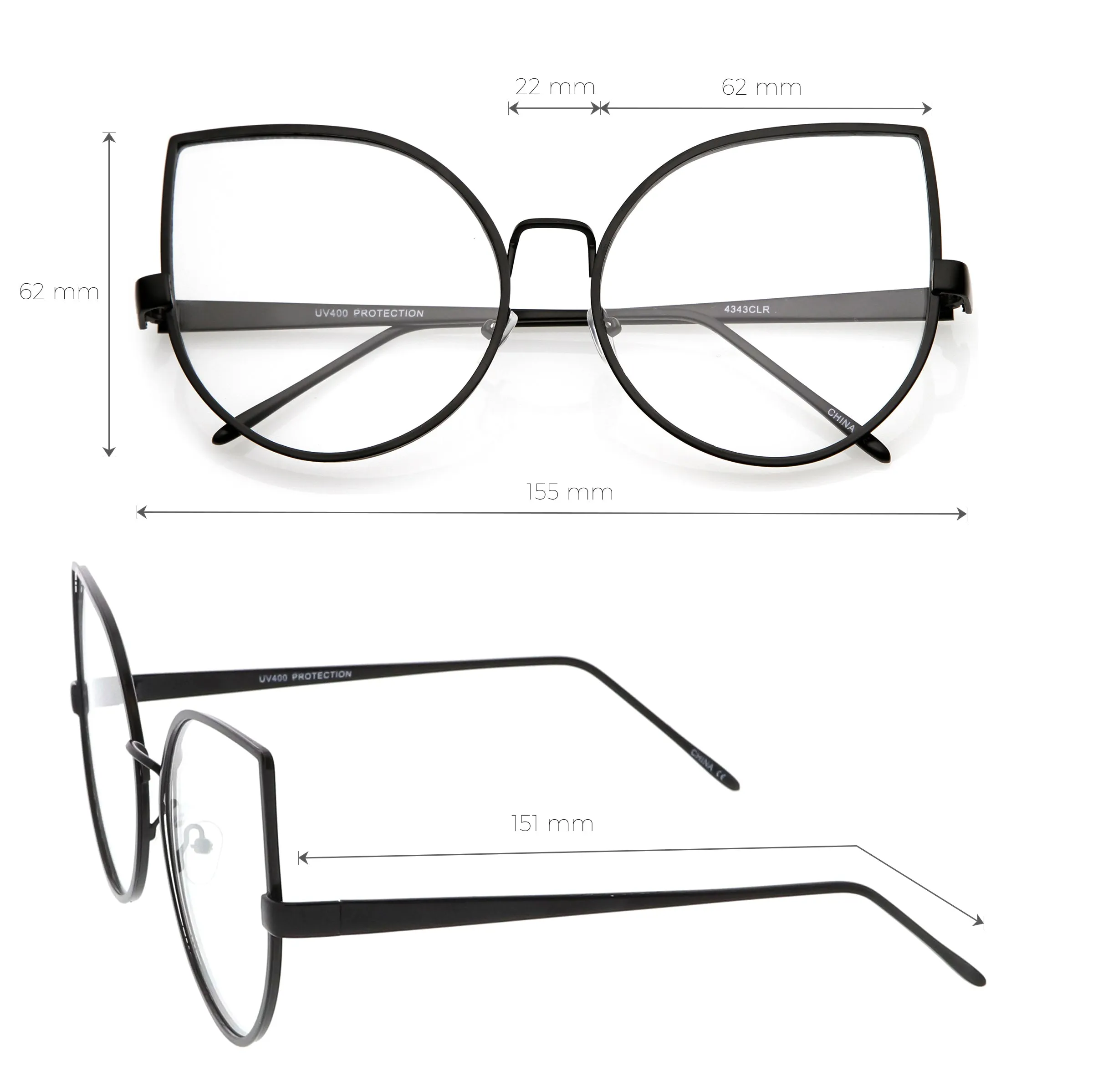 Blue Light Filtering Women's Oversize Modern Clear Flat Lens Cat Eye Glasses C337