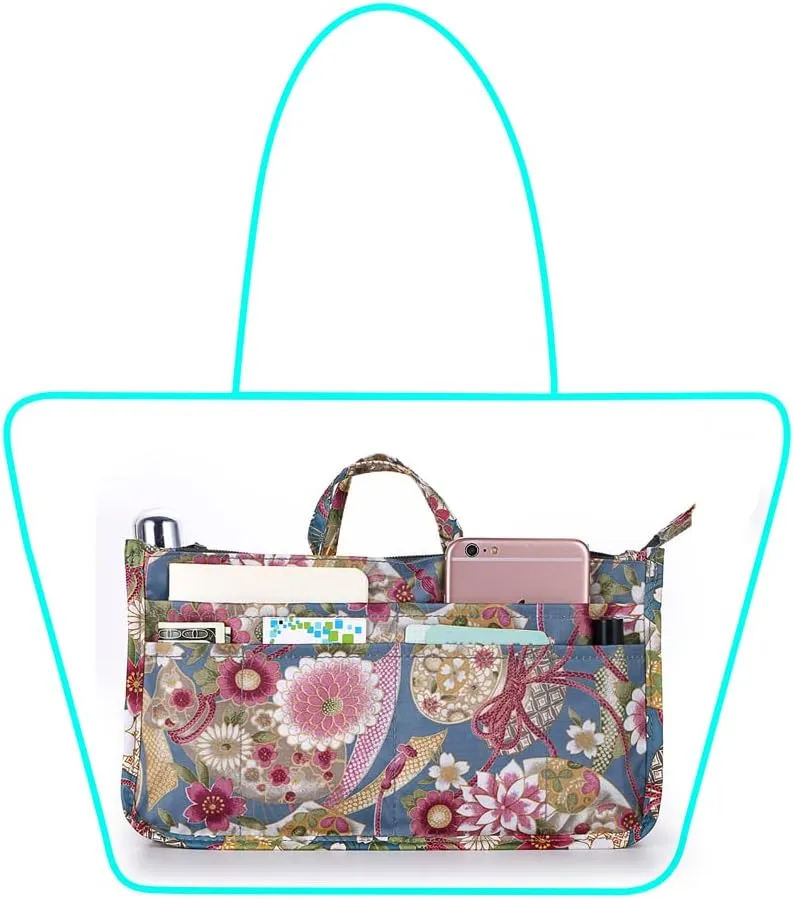 BTSKY Printing Handbag Organizers Inside Purse Insert-High Capacity 13 Pockets Bag Tote Organizer with Handle Sunflower