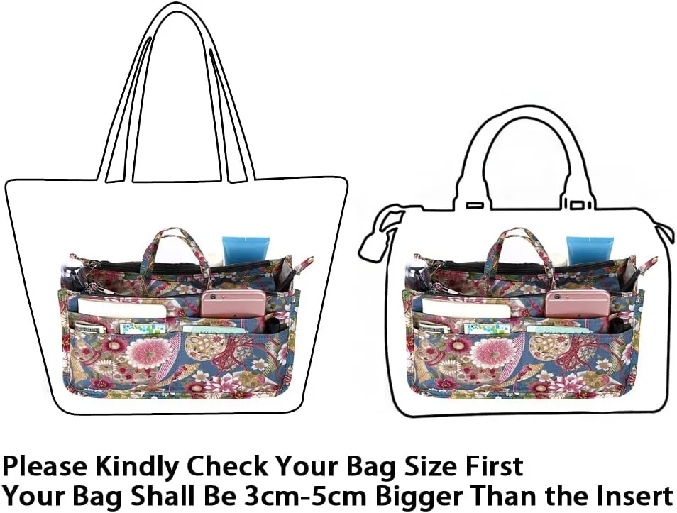 BTSKY Printing Handbag Organizers Inside Purse Insert-High Capacity 13 Pockets Bag Tote Organizer with Handle Sunflower