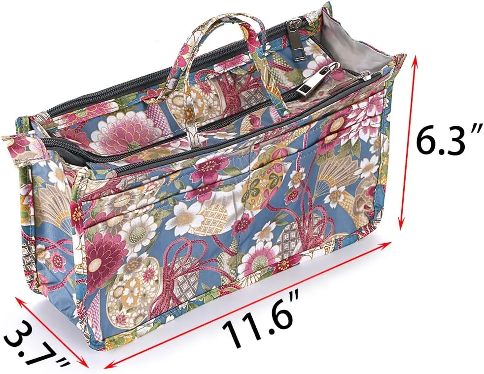 BTSKY Printing Handbag Organizers Inside Purse Insert-High Capacity 13 Pockets Bag Tote Organizer with Handle Sunflower