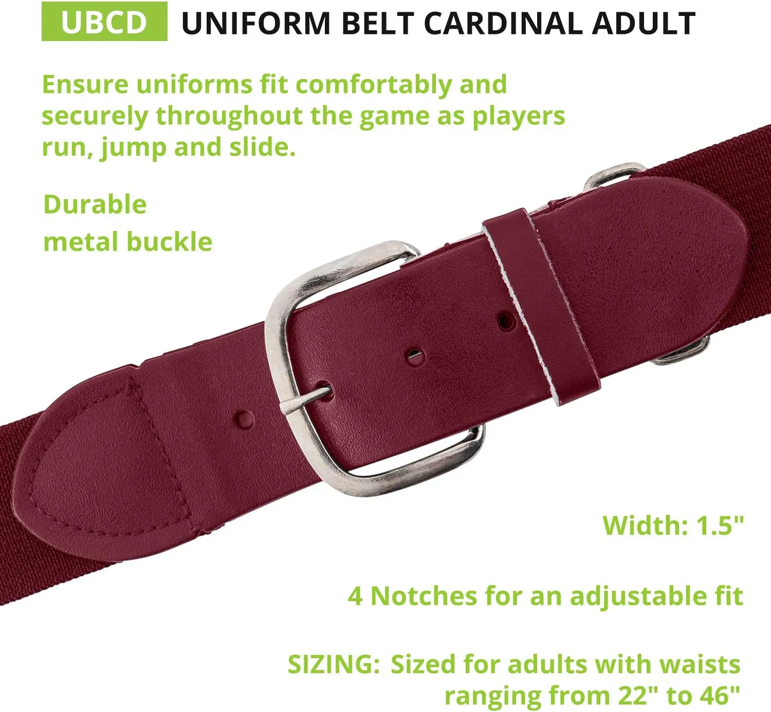 Champion Sports Baseball/Softball Uniform Belt, Comfort Stretch Fit - Durable Syntex Tab, Youth & Adult Sizes