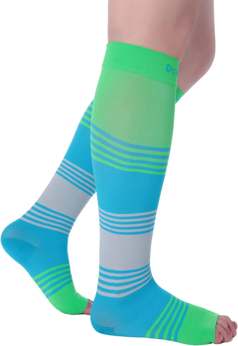 Doc Miller Toeless Compression Socks Women and Men  Open Toe Calf Support, 20-30mmHg Knee-High Sleeves, Lightweight, 1 Pair