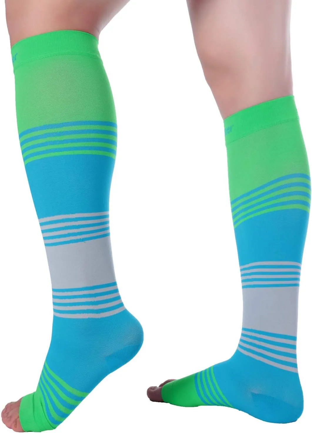 Doc Miller Toeless Compression Socks Women and Men  Open Toe Calf Support, 20-30mmHg Knee-High Sleeves, Lightweight, 1 Pair
