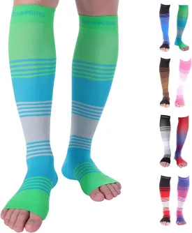 Doc Miller Toeless Compression Socks Women and Men  Open Toe Calf Support, 20-30mmHg Knee-High Sleeves, Lightweight, 1 Pair