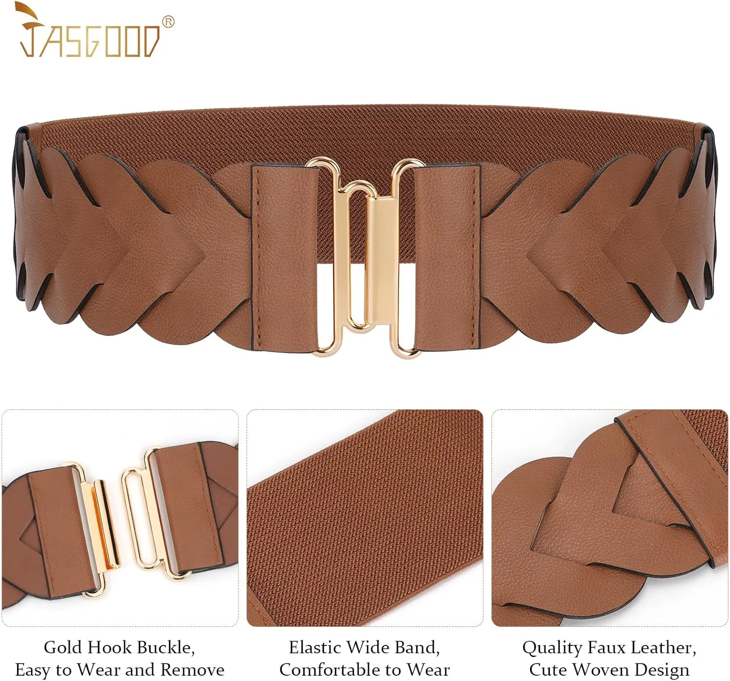 JASGOOD Women's Wide Elastic Belt Vintage Stretchy Belt for Dresses Braided Waist Belt