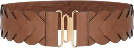 JASGOOD Women's Wide Elastic Belt Vintage Stretchy Belt for Dresses Braided Waist Belt