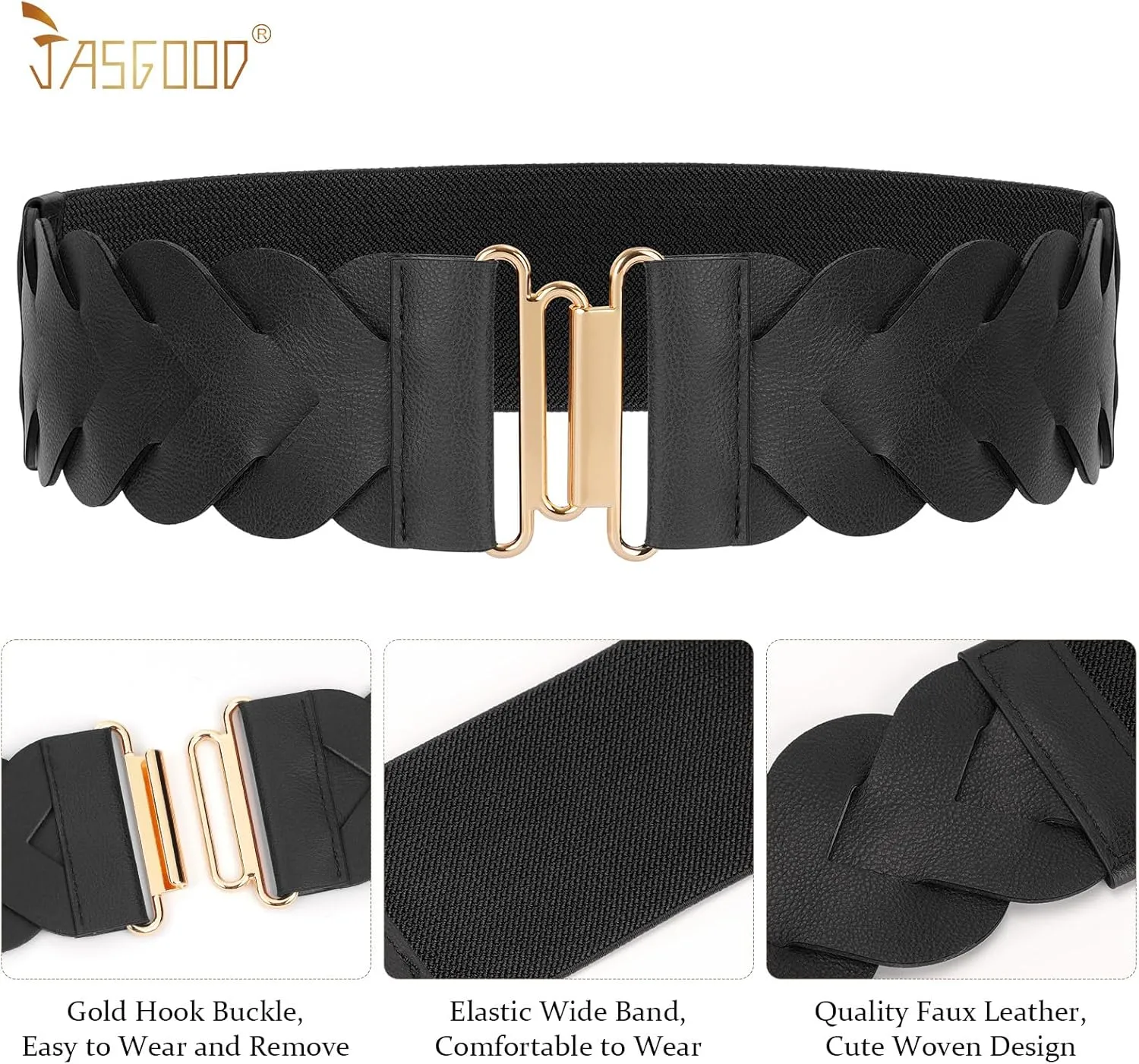 JASGOOD Women's Wide Elastic Belt Vintage Stretchy Belt for Dresses Braided Waist Belt