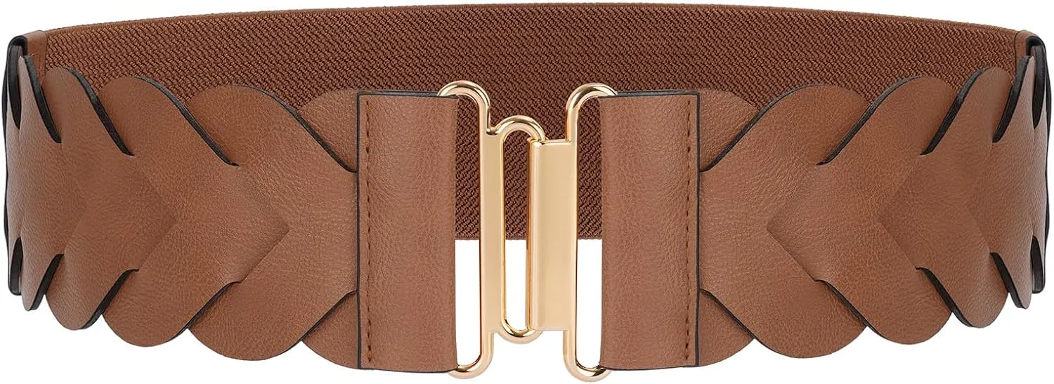 JASGOOD Women's Wide Elastic Belt Vintage Stretchy Belt for Dresses Braided Waist Belt