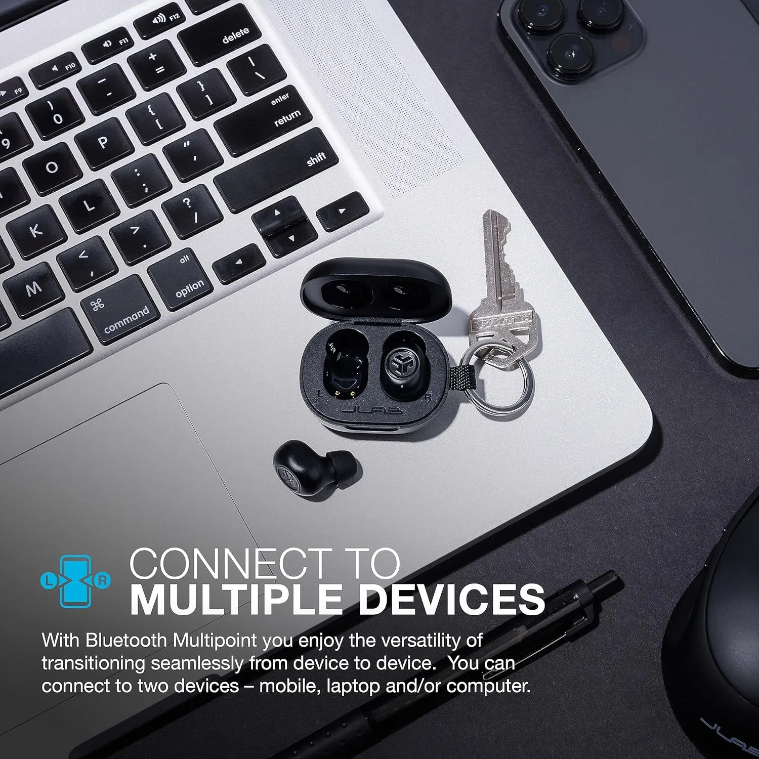 JLab JBuds Mini True Wireless Bluetooth Earbuds   Charging Case, Charcoal Black, IP55 Sweat and Dust Proof, Bluetooth Multipoint, Be Aware Audio, 3 EQ Sound Settings, Crystal Clear Calls