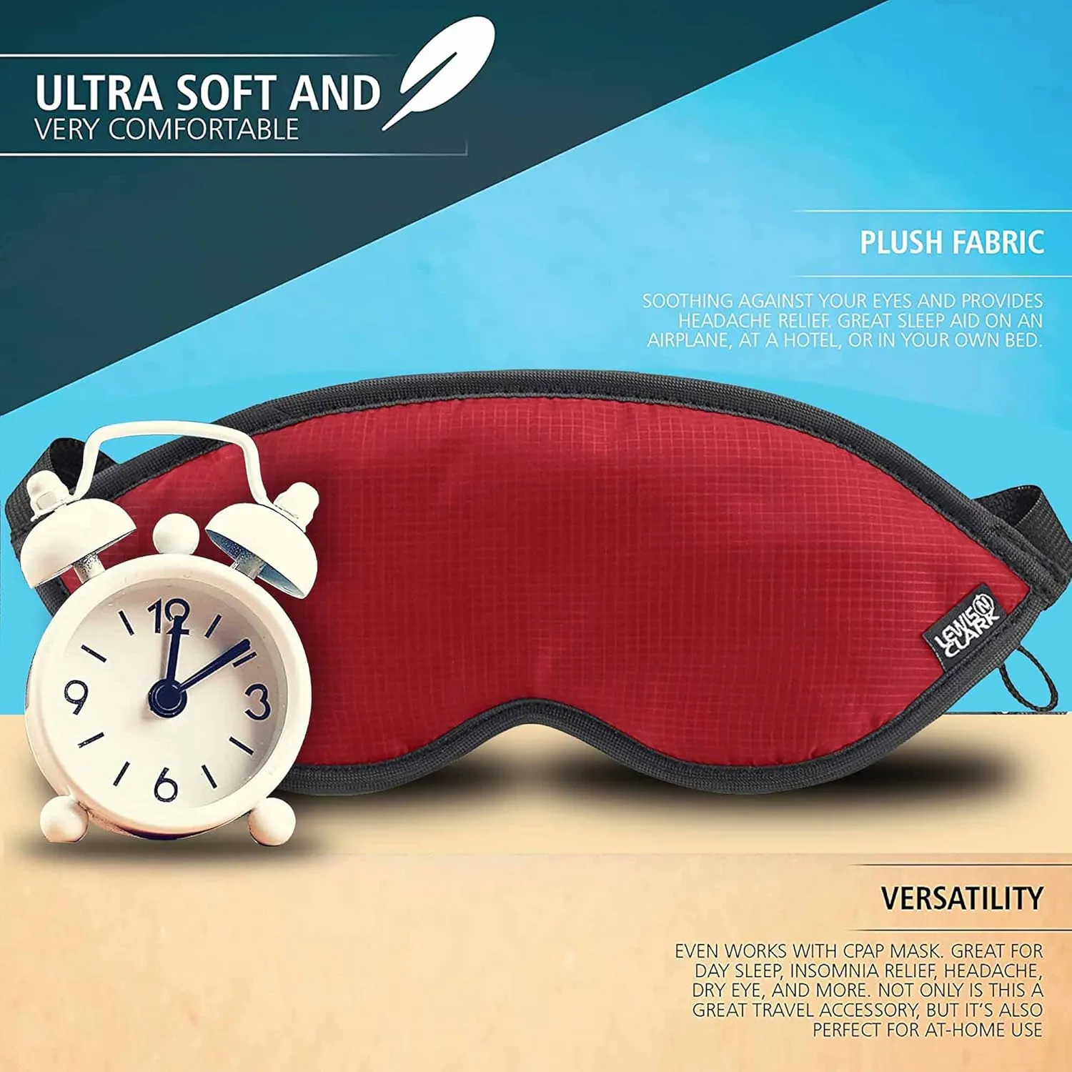 Lewis N. Clark Comfort Sleep Mask | Eye Mask for Travel | Comfortable & Breathable | Light Blocking & Adjustable | Burgundy