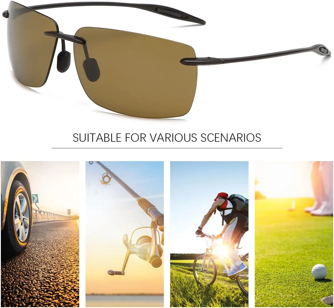 MIRYEA Rimless Polarized Sports Sunglasses for Men Women Driving Running Fishing Golf UV Blocking Glasses Eyeglasses Shades