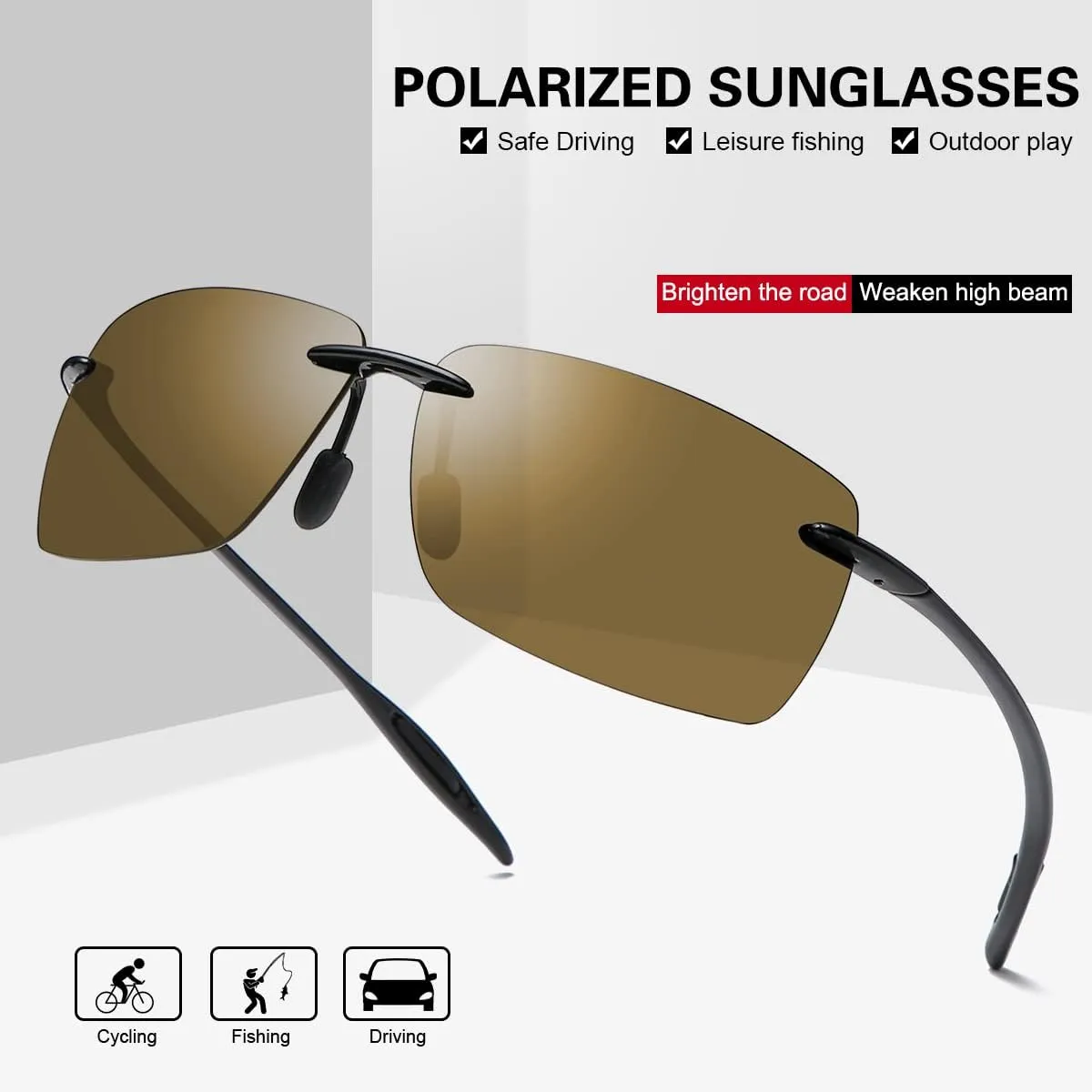 MIRYEA Rimless Polarized Sports Sunglasses for Men Women Driving Running Fishing Golf UV Blocking Glasses Eyeglasses Shades