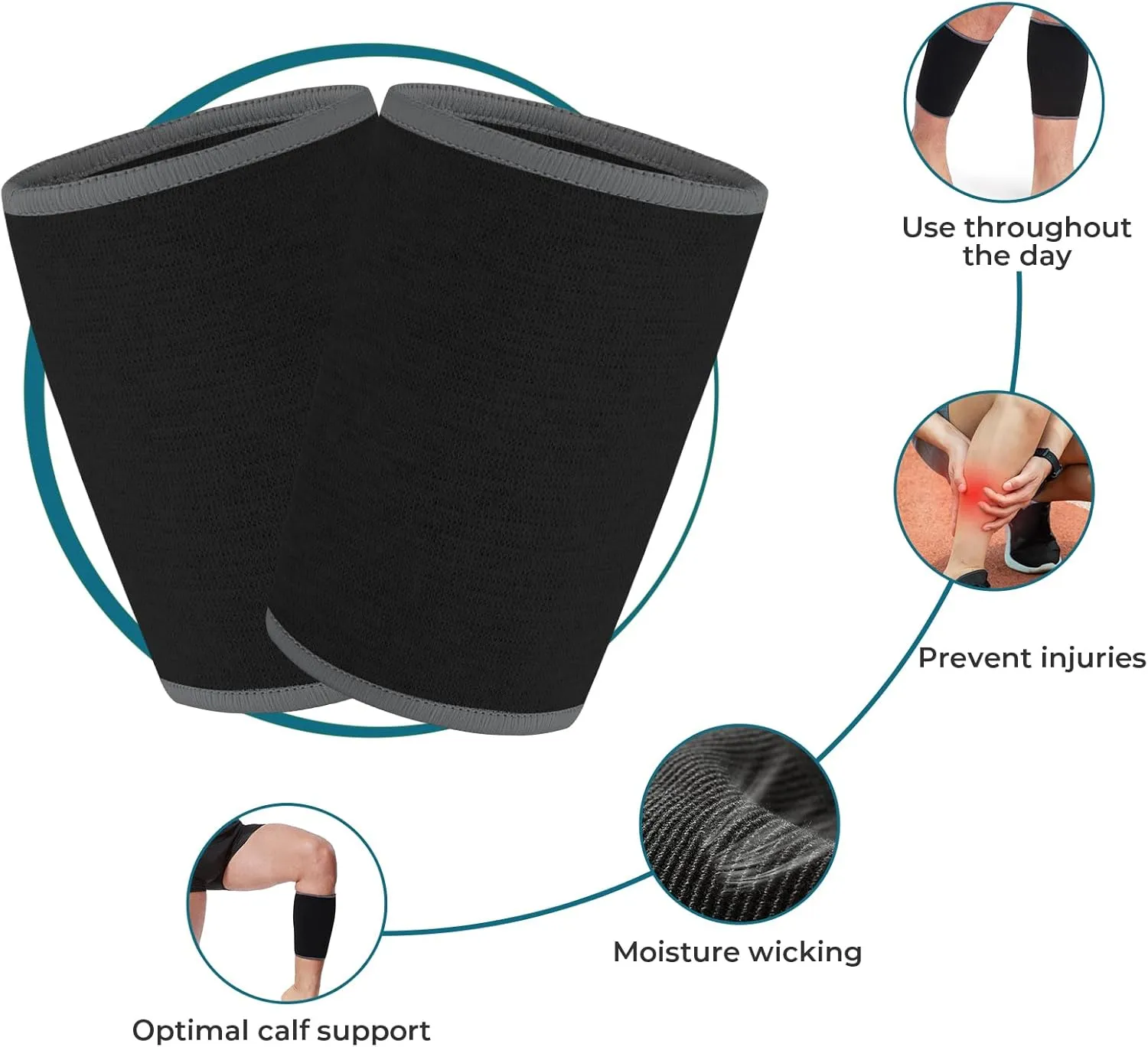 NeoTech Care Calf Compression Sleeve for Calves Support or Shin Splint (Black Color, Size S, 1 Pair)