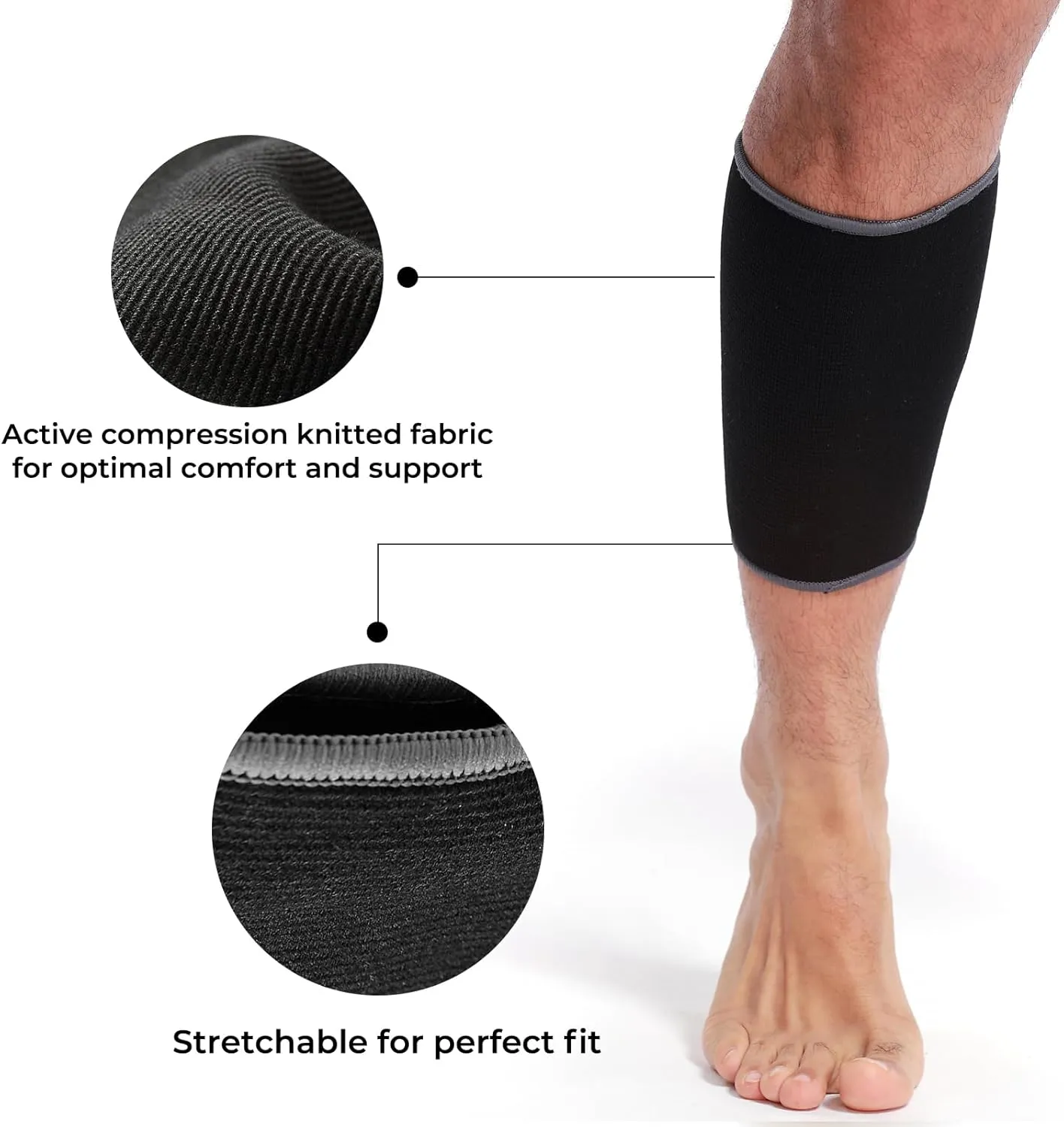NeoTech Care Calf Compression Sleeve for Calves Support or Shin Splint (Black Color, Size S, 1 Pair)