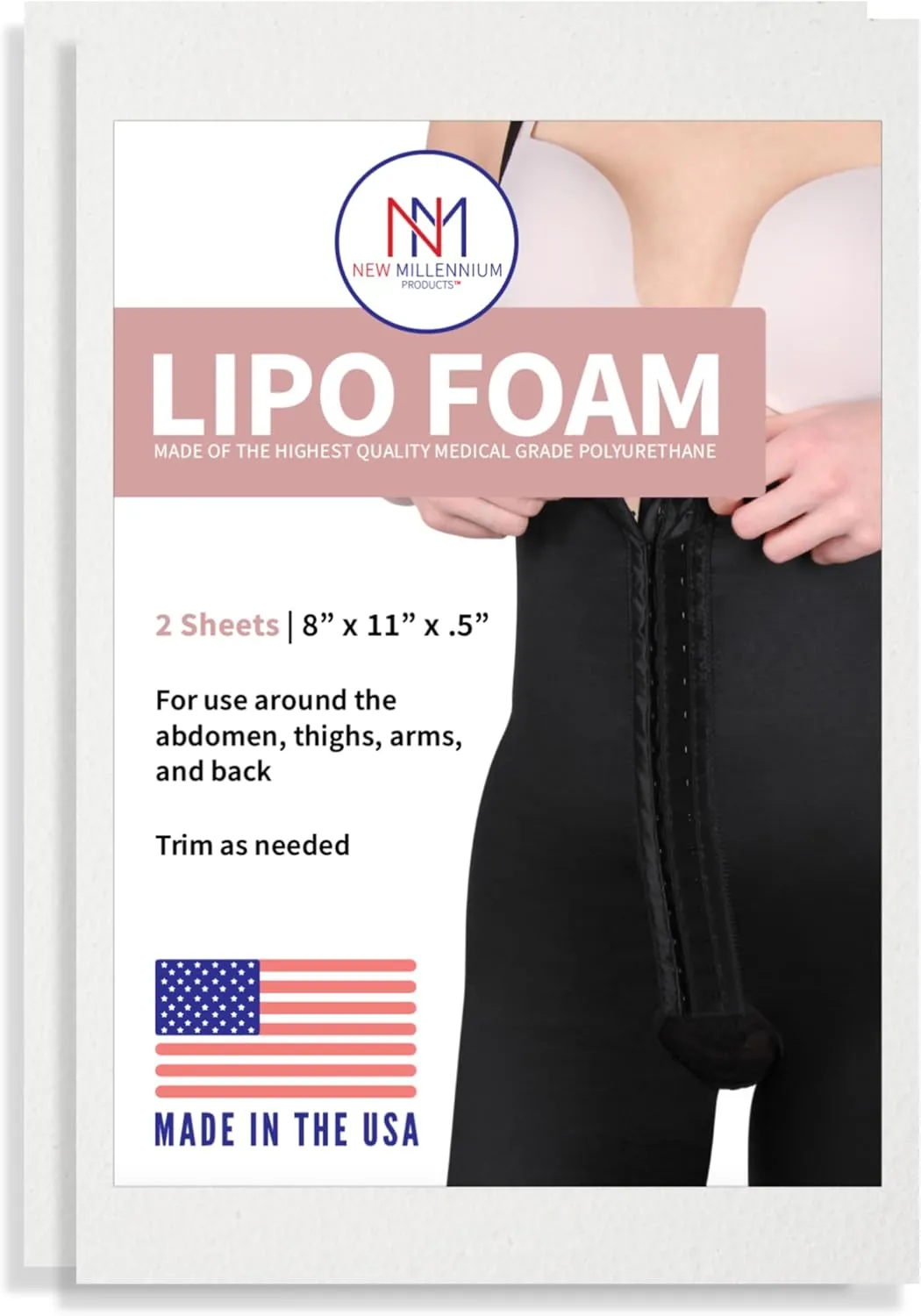 New Millennium Premium Lipo Foam Sheets (2 Pack) | USA Medical-Grade Compression Pads - Liposuction, BBL, Tummy Tuck | Reduce Swelling & Bruising | Use with Fajas, Ab Boards, Recovery Garments (8x11)