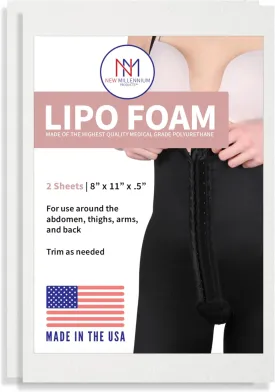 New Millennium Premium Lipo Foam Sheets (2 Pack) | USA Medical-Grade Compression Pads - Liposuction, BBL, Tummy Tuck | Reduce Swelling & Bruising | Use with Fajas, Ab Boards, Recovery Garments (8x11)