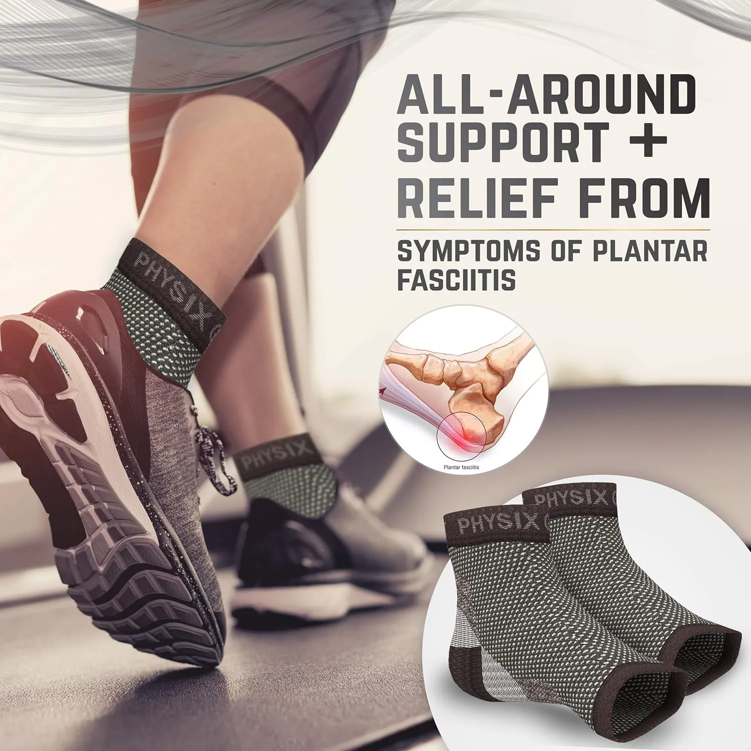 Physix Gear Plantar Fasciitis Socks for Men & Women, Best Foot discomfort & Arch Support Planter Facetious Socks, Compression Foot Sleeves Planter Fasciated Socks for Comfort, Black (1 Pair), S/M