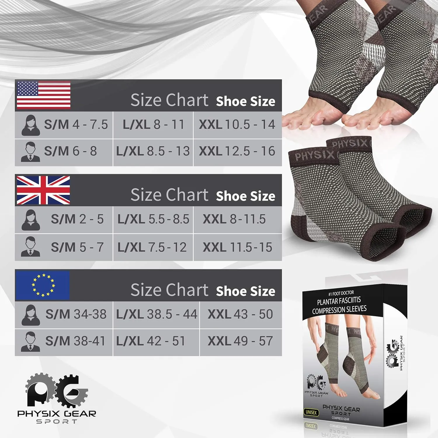 Physix Gear Plantar Fasciitis Socks for Men & Women, Best Foot discomfort & Arch Support Planter Facetious Socks, Compression Foot Sleeves Planter Fasciated Socks for Comfort, Black (1 Pair), S/M