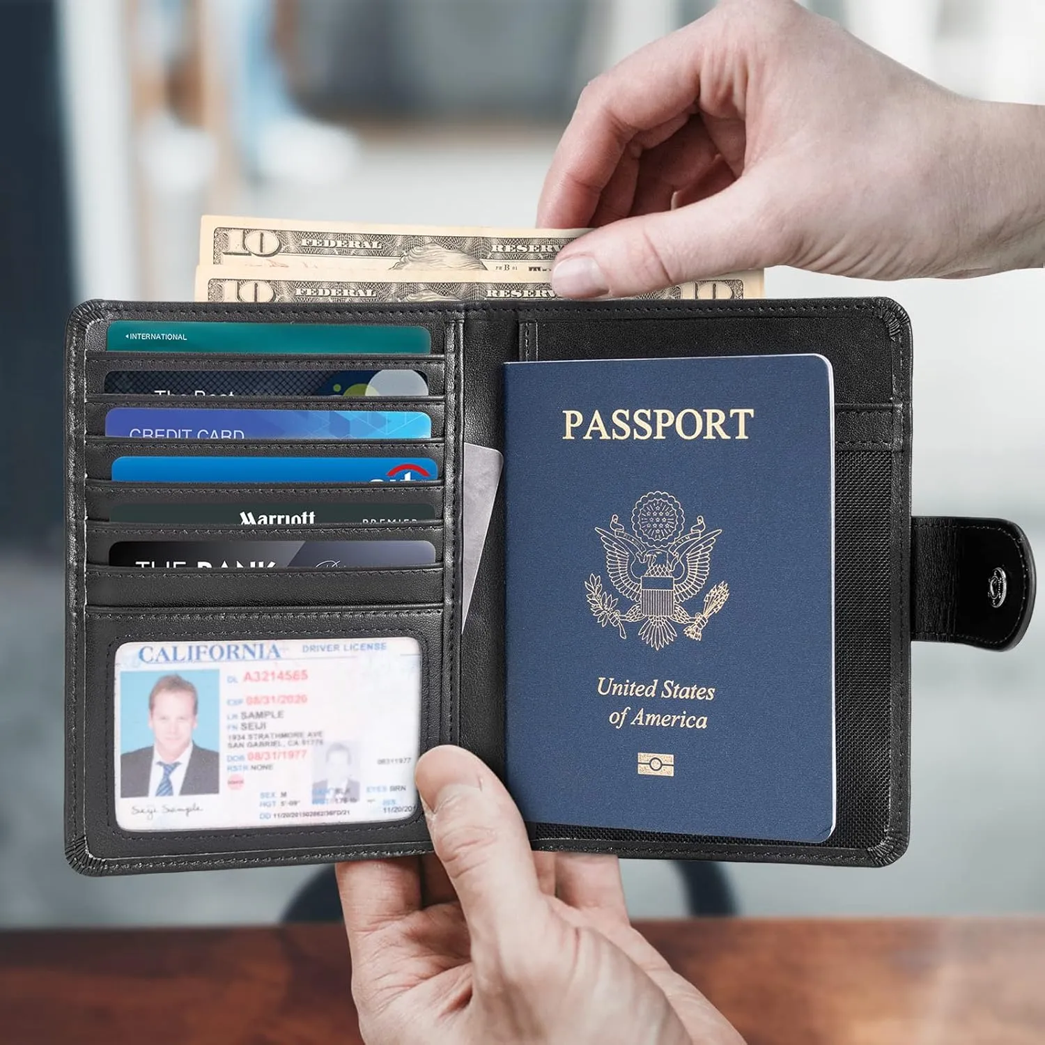 Polare Luxury RFID Blocking Leather Passport Holder Travel Wallet For Men and Women (Black(Snap Version))