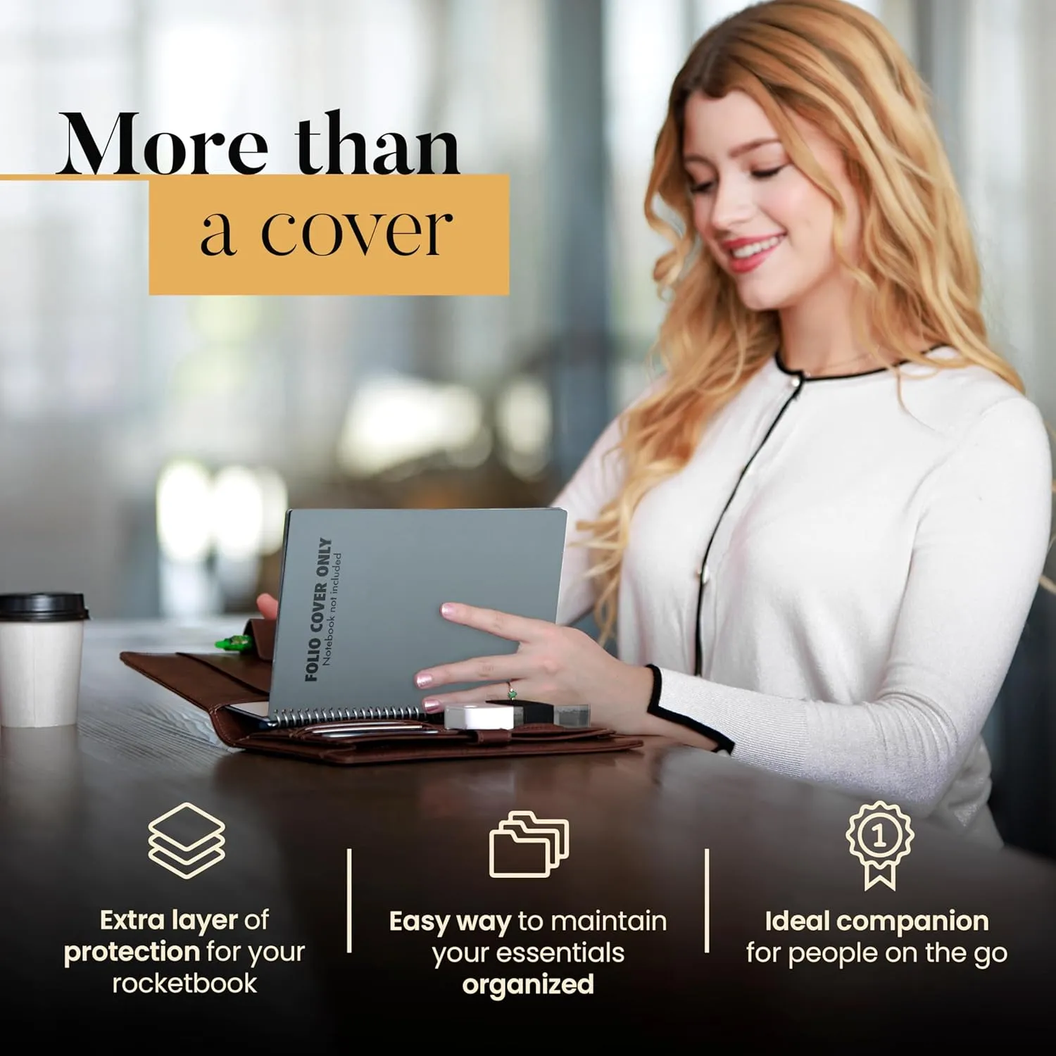 Premium Folio Cover Compatible with Rocketbook, Hobonichi Cousin, Stalogy and Midori MD Planners - Fits 8.5x11 Smart Notebook - Executive Size A4 Portfolio Organizer - Faux Leather Planner Covers