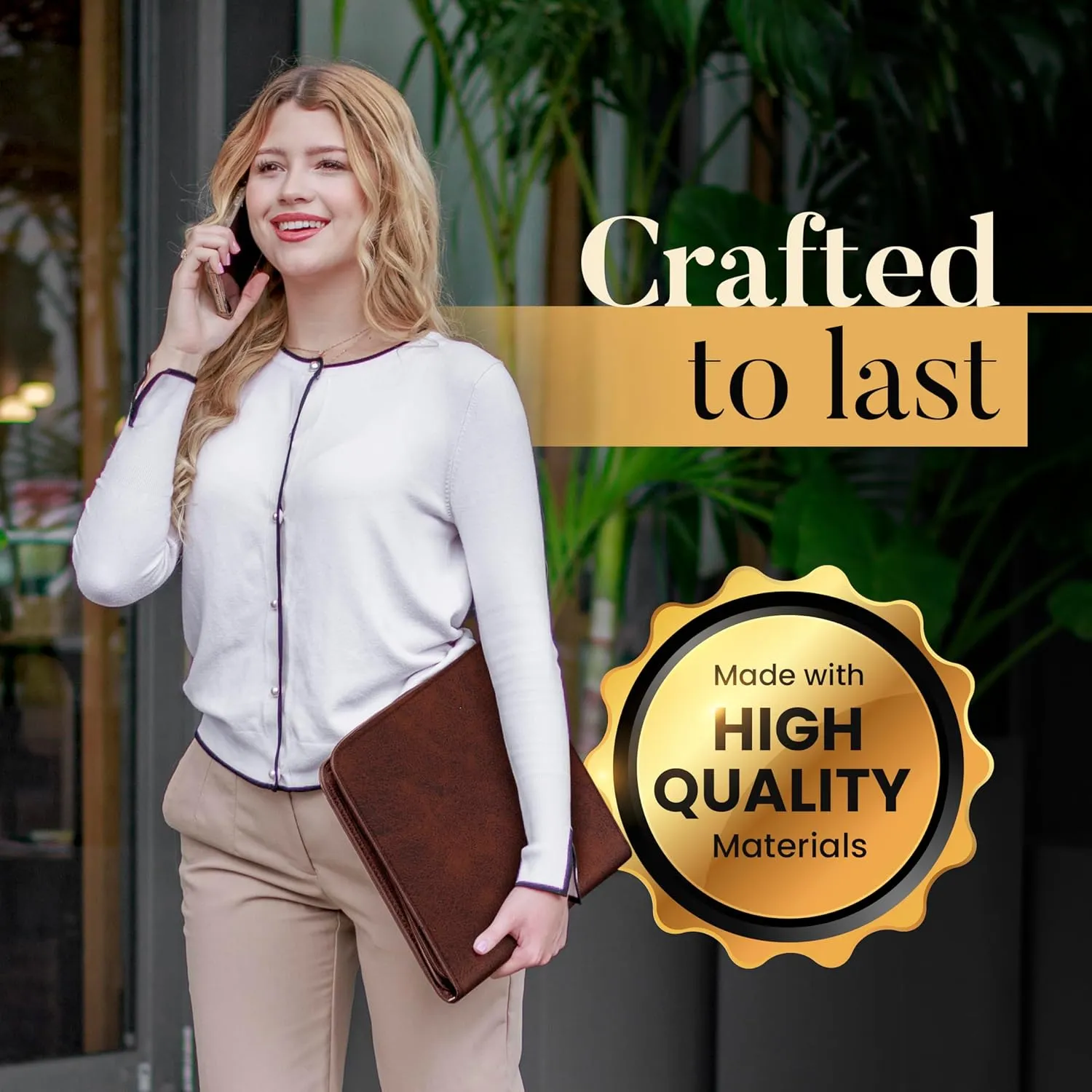 Premium Folio Cover Compatible with Rocketbook, Hobonichi Cousin, Stalogy and Midori MD Planners - Fits 8.5x11 Smart Notebook - Executive Size A4 Portfolio Organizer - Faux Leather Planner Covers