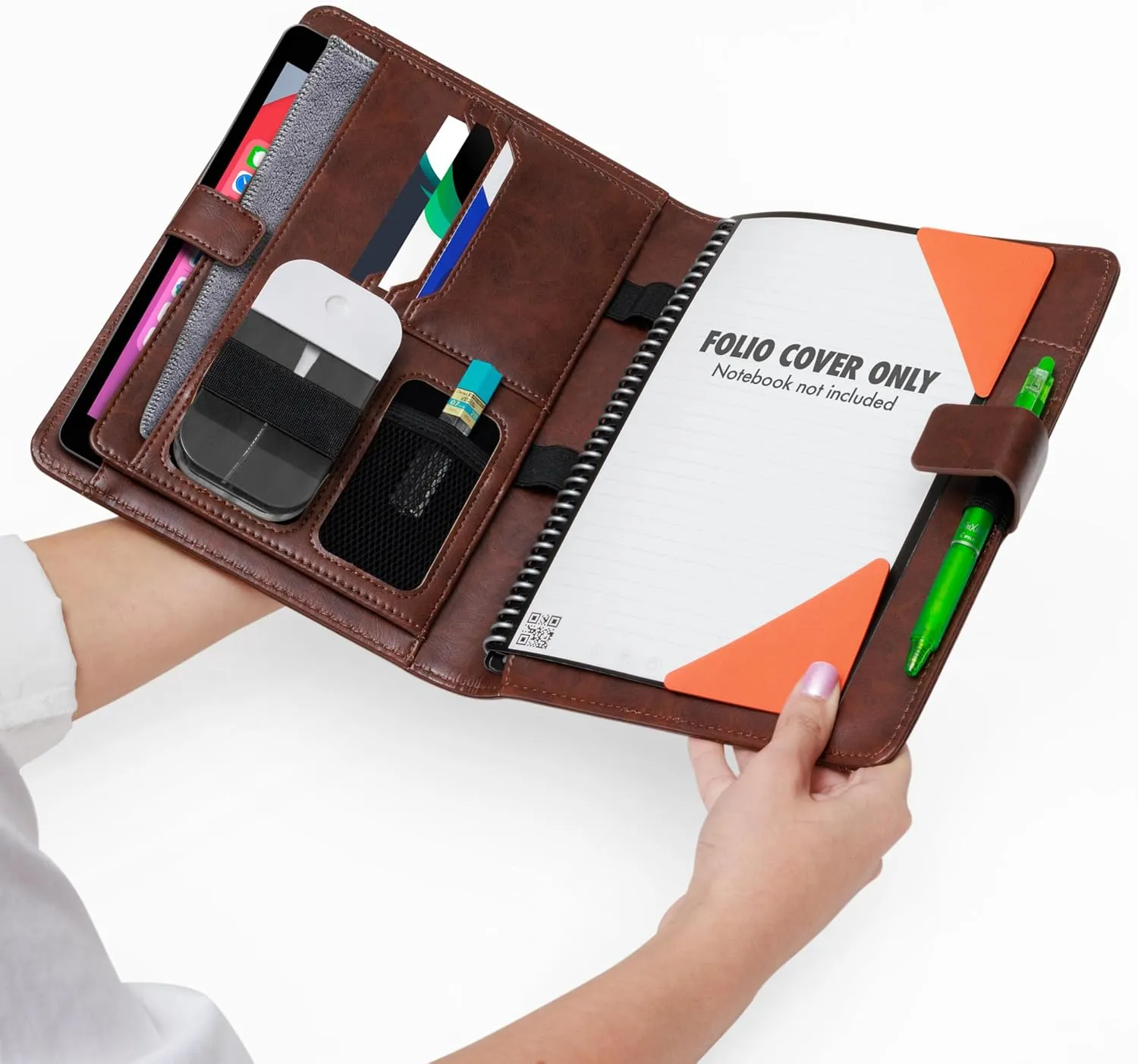 Premium Folio Cover Compatible with Rocketbook, Hobonichi Cousin, Stalogy and Midori MD Planners - Fits 8.5x11 Smart Notebook - Executive Size A4 Portfolio Organizer - Faux Leather Planner Covers