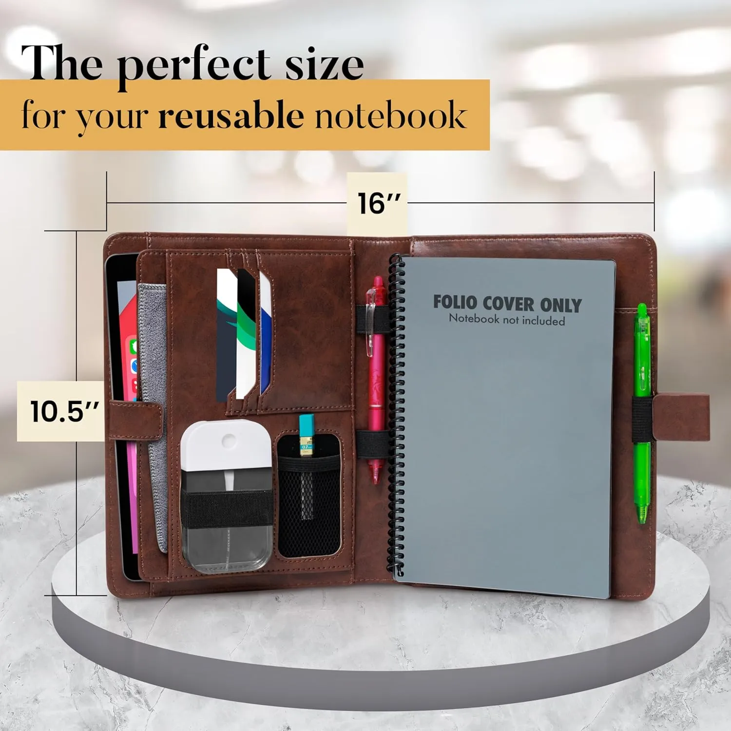 Premium Folio Cover Compatible with Rocketbook, Hobonichi Cousin, Stalogy and Midori MD Planners - Fits 8.5x11 Smart Notebook - Executive Size A4 Portfolio Organizer - Faux Leather Planner Covers