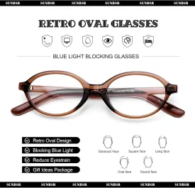 Retro Oval Glasses for Women Men 90s Small Round Blue Light Glasses Oval Y2K Tortoise Eyeglasses