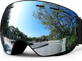 Ski/Snowboard Goggles, OTG Anti-Fog,100% UV Protection Snow Goggles, for Adults (Black Silver)