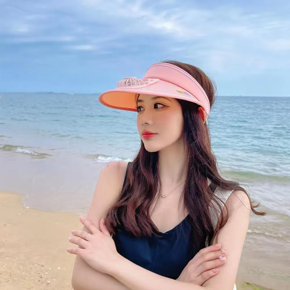 Sun Visor Hat with USB Fan, Summer Empty Top 3 Temp Settings Beach Cooling Anti UV Adjustable Fishing Hiking Cycling Cap