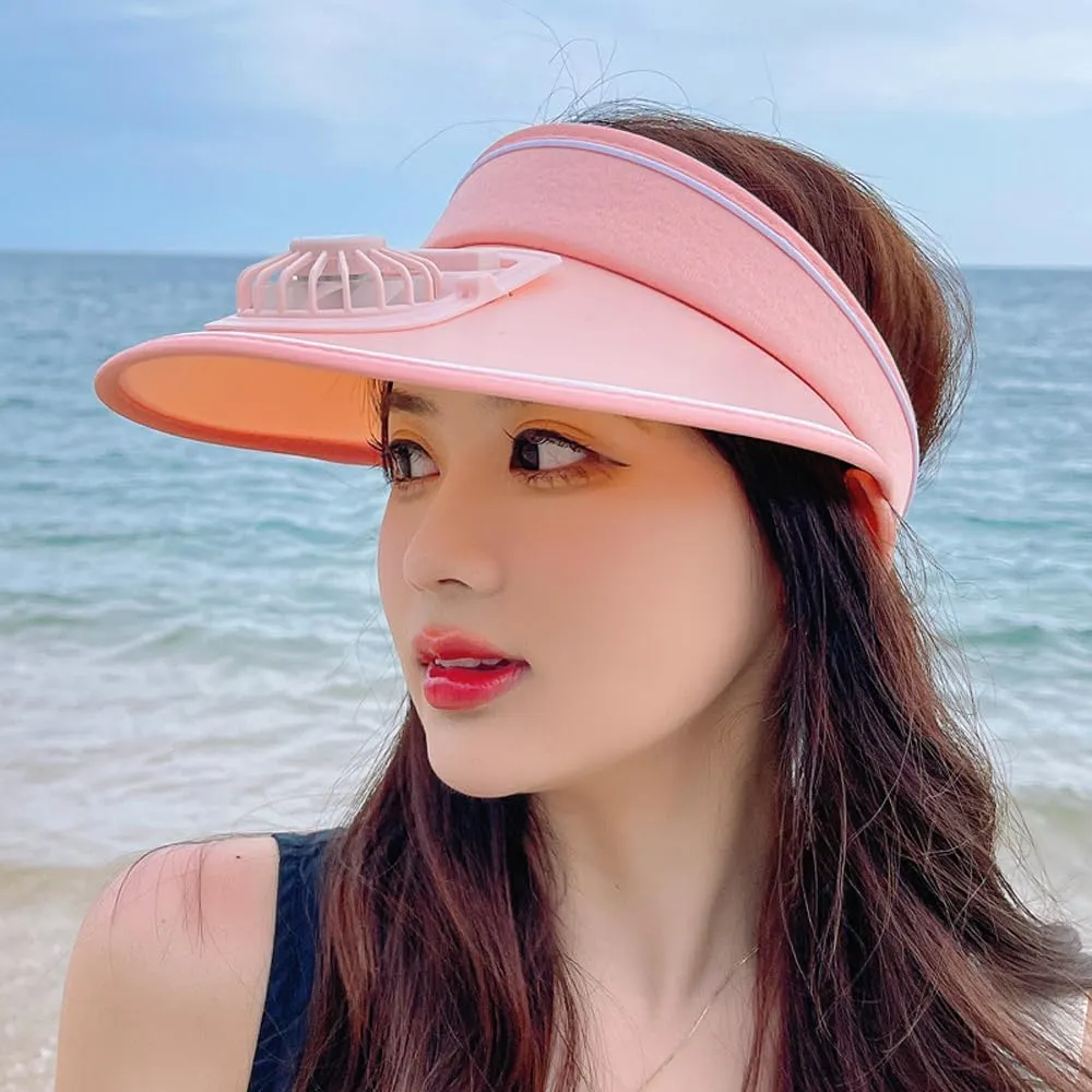 Sun Visor Hat with USB Fan, Summer Empty Top 3 Temp Settings Beach Cooling Anti UV Adjustable Fishing Hiking Cycling Cap