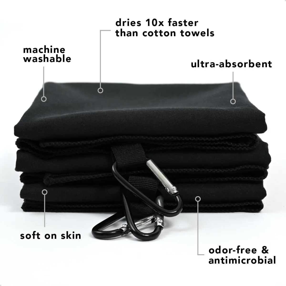 Sweat Absorbing Handkerchiefs - The Original Quick-Dry Microfiber Sweat Rags & Towels for Face, Hands, & Body - Perfect for Gym, Sports, and Work (Black: Large Size, 3 Pack)