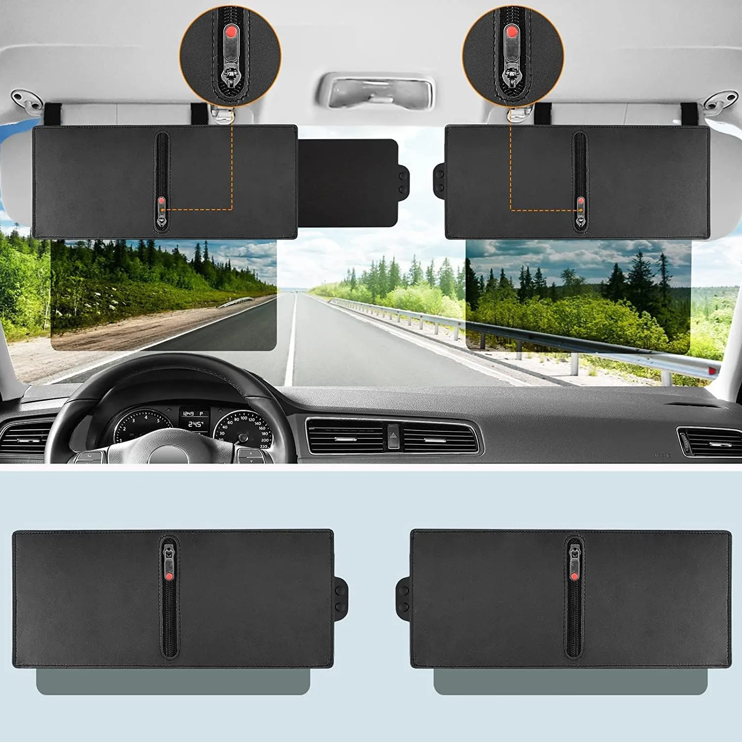 Veharvim 2 Pack Polarized Sun Visor Extender/ Extension with PC Lens and Side Sunshade, Anti-Glare, UV-Filtering for Car with Zipper Slider (Driver   Passenger Side), Upgraded UV400