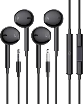 Wired Earbuds, 2 Pack 3.5mm Headphones with Microphone Clear Call HiFi Stereo Volume Control Earphones for iPhone iPad Samsung Kindle Switch MP3/4 (Black)