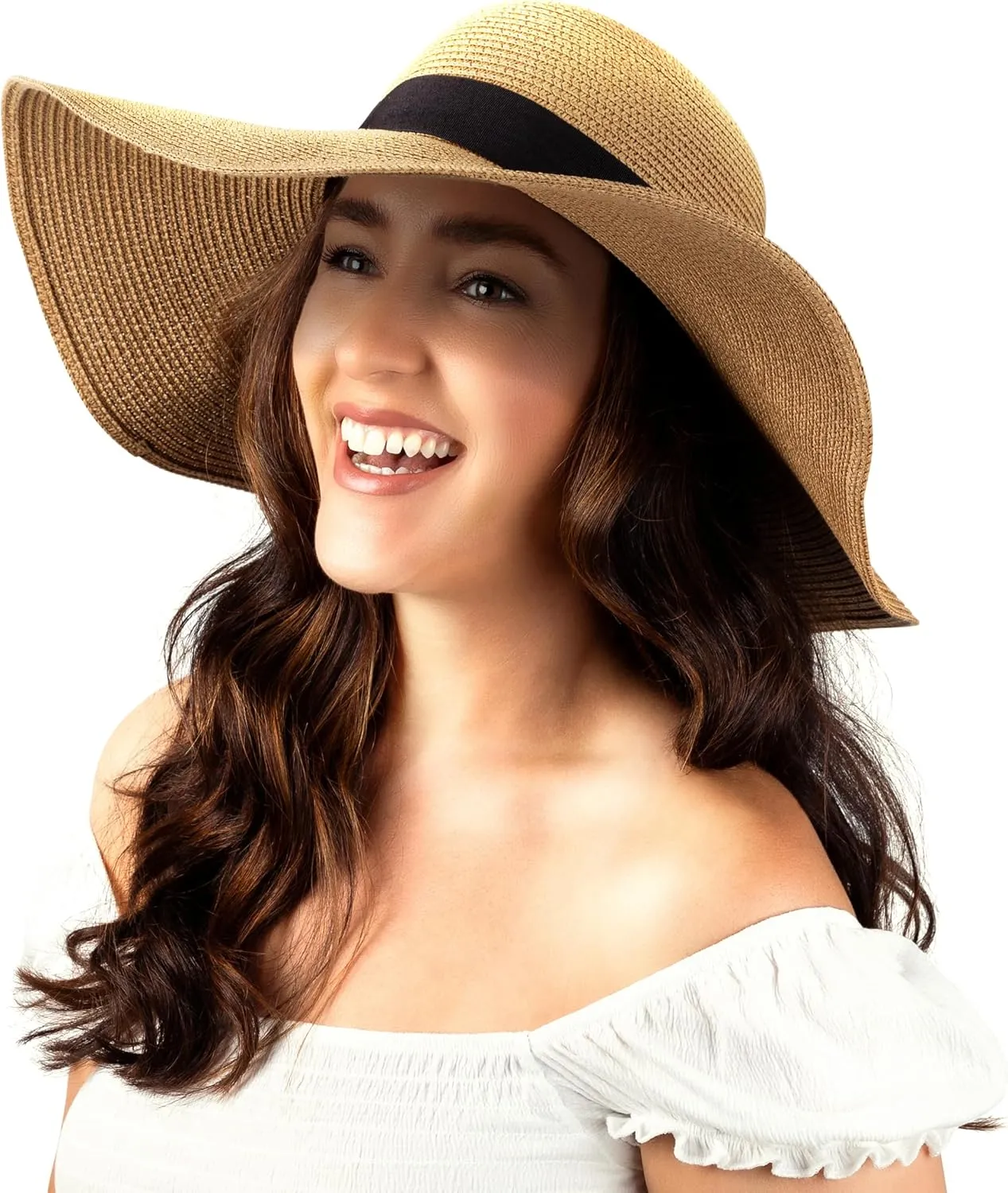 Women Floppy Sun Hat with Wide BrimFoldable Roll-Up Straw Beach Hat UPF 50