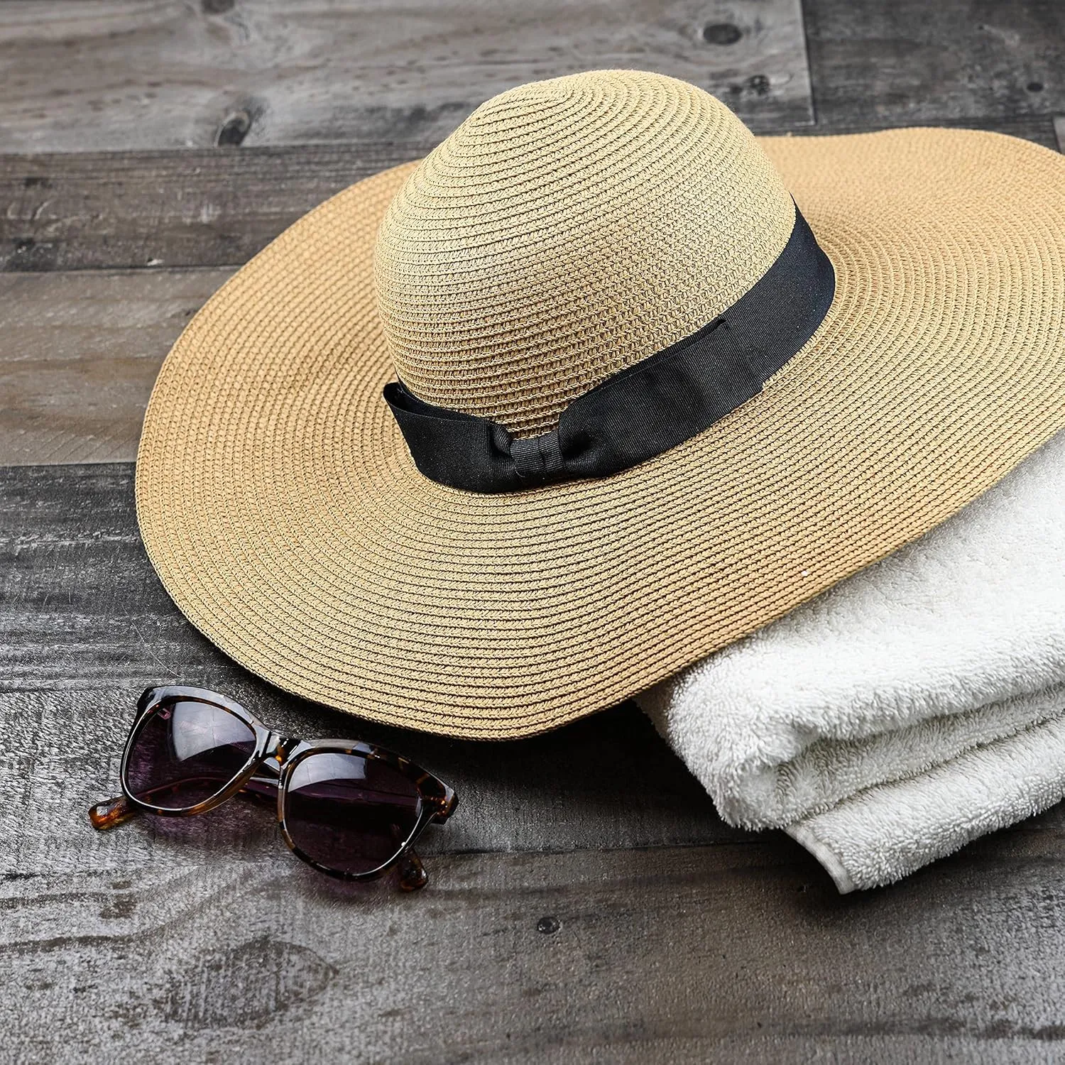 Women Floppy Sun Hat with Wide BrimFoldable Roll-Up Straw Beach Hat UPF 50