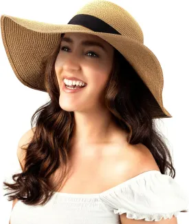 Women Floppy Sun Hat with Wide BrimFoldable Roll-Up Straw Beach Hat UPF 50