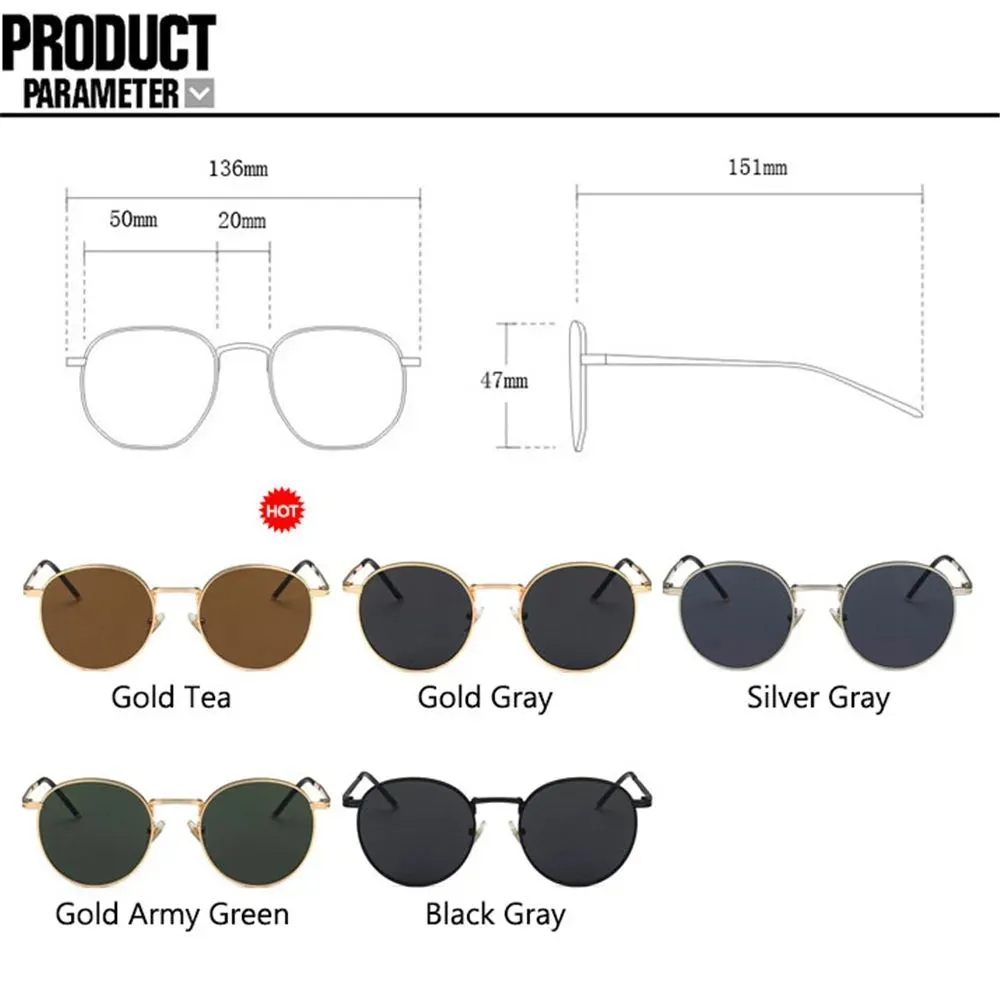 Women Men Sunglases Round Sun Glasses Women's Metal Frame Eyewear Fishing Glasses UV400 Shades